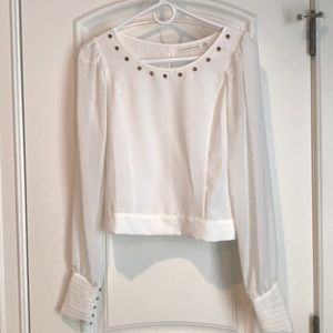 Long sleeve sheer white top with stud detail